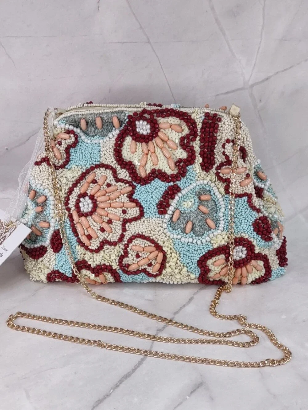 Beaded Hinged Frame Clutch/Crossbody Bag
